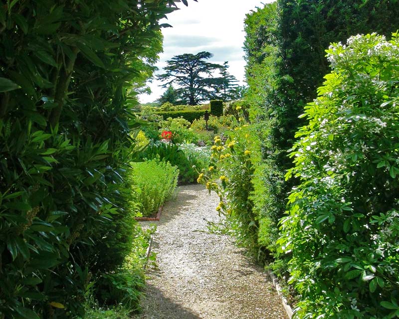 Doorways through topiary hedge walls, lead through to new and lush garden rooms - Loseley Park House