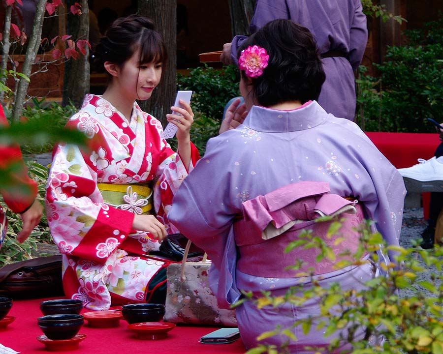 Kinkaku-ji, Golden Pavillion and Garden - Tourists play Geishas for the day