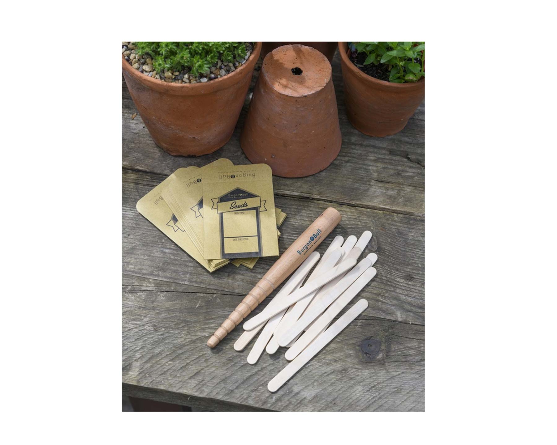 The Sow and Grow set from Burgon and Ball contains a dibblet, 12 seedling labels and 12 seed storage envelopes