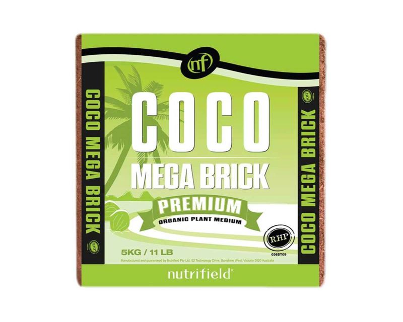 Coco Mega brick of premium coir.  Expands to 55l fresh, ready to use Coco