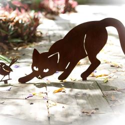 Cat and Wren - Decorative Garden Art
