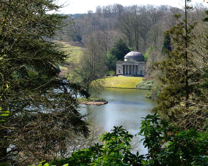 View across lake to Pantheon - Stourhead Gardens